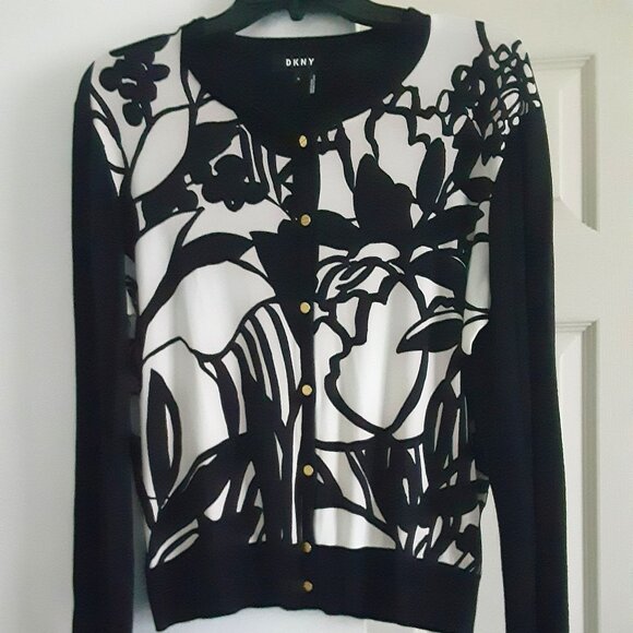 Donna Karan Sweaters - Donna Karen Button Down Long Sleeve Black & Cream Cardigan Women’s Size M